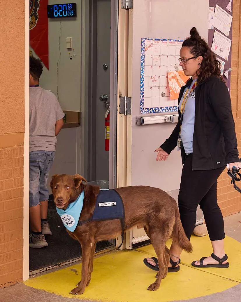 Hotch and Lindsay entering the classroom