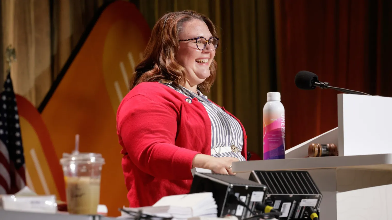 2025 National Teacher of the Year Ashlie Crosson addresses the 2025 NEA Representative Assembly in Portland, Oregon