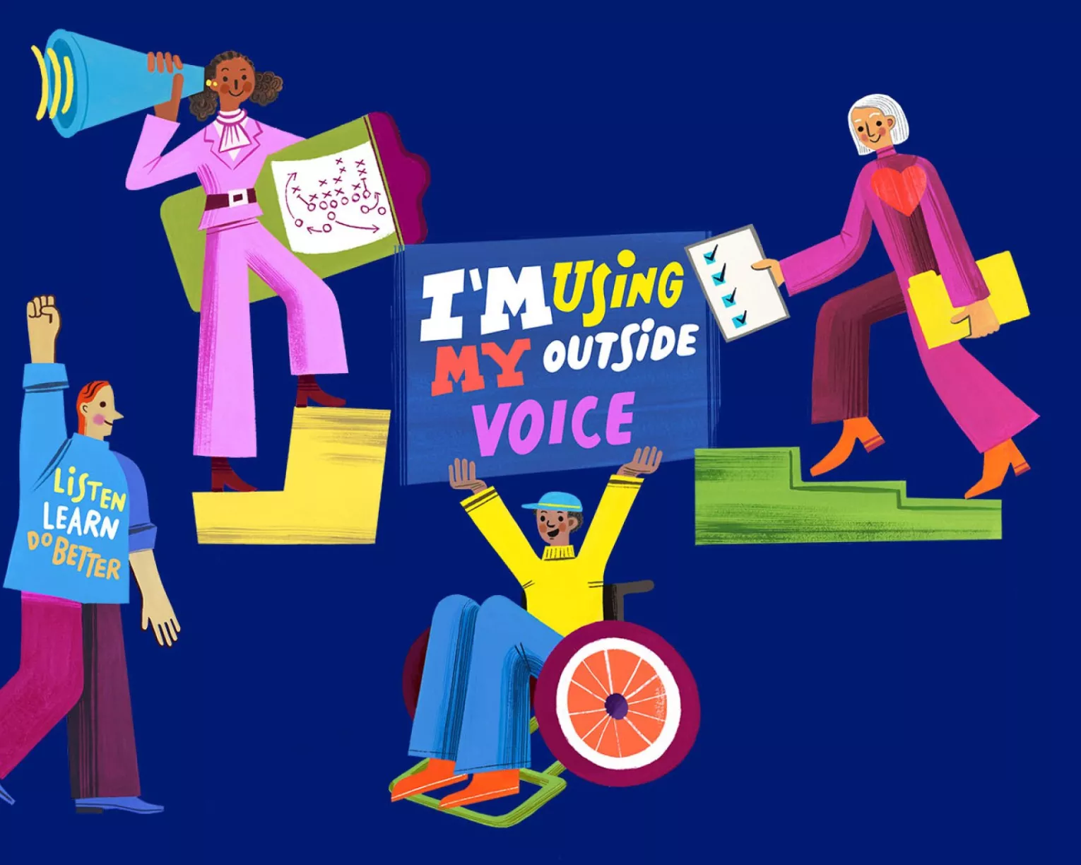 An illustration of union members making change
