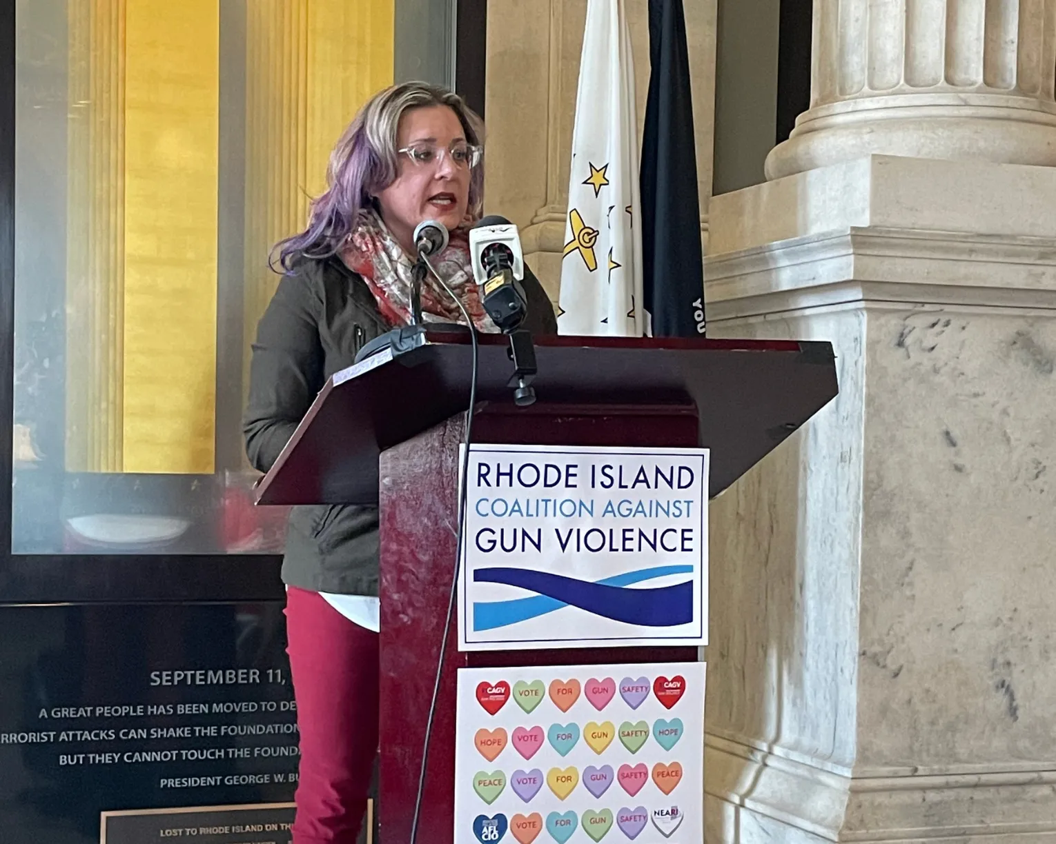 NEARI VP Amy Mullen delivers remarks in support of gun safety legislation at the Statehouse