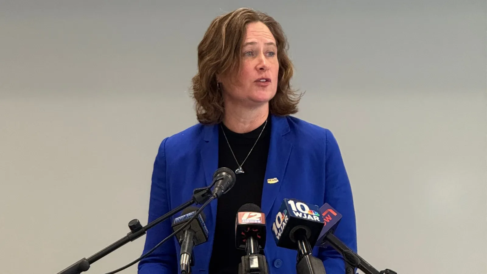 Mary Barden at press conference