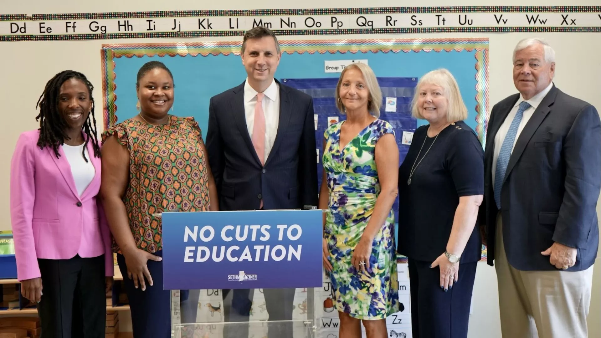 Val Lawson joins education allies and Congressman Seth Magaziner to condemn education cuts