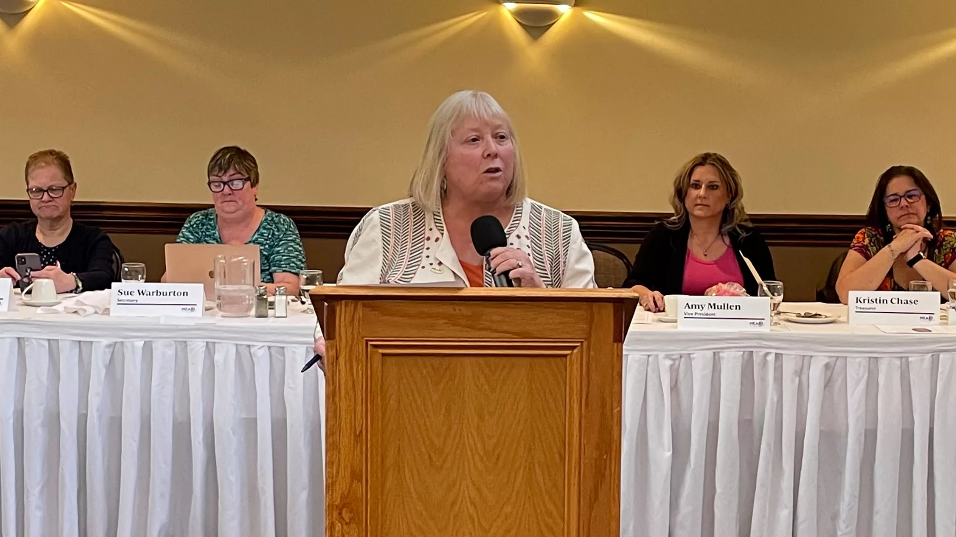 Val Lawson addresses the Delegate Assembly after being elected to her first full term as NEARI President