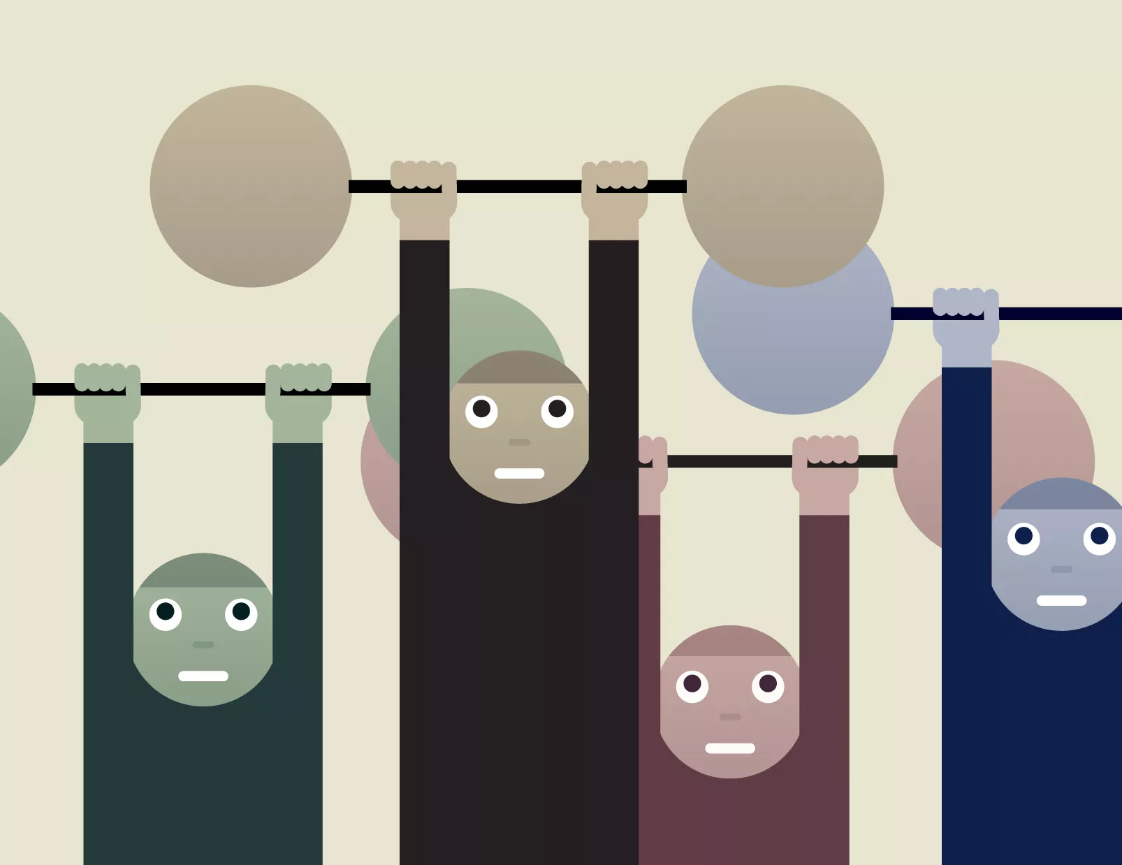 Illustration of students lifting barbells