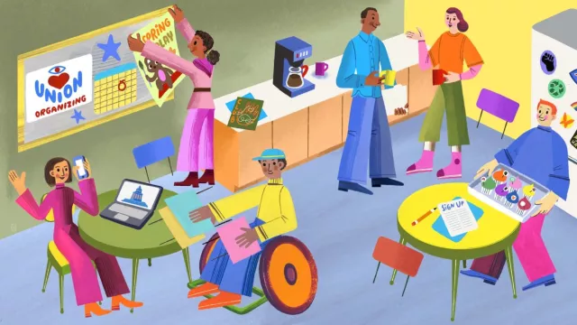 An illustration of educators in a breakroom