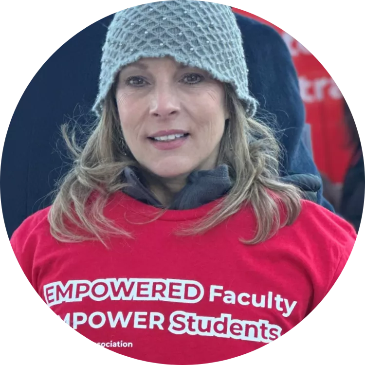 Cynthia Johnson, Associate Professor in the dental health program, on the picket line