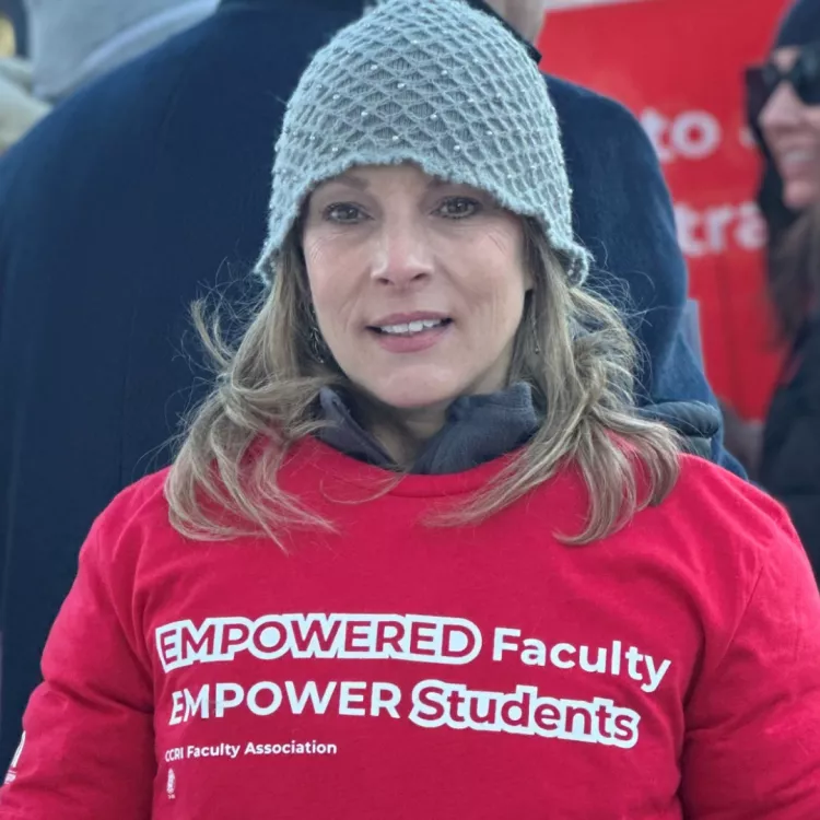 Cynthia Johnson, Associate Professor in the dental health program, on the picket line